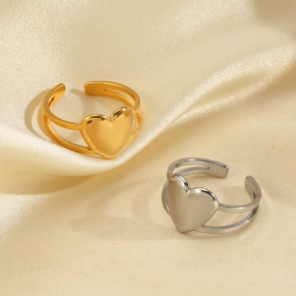 Wholesale Stainless Steel Heartshaped Open Ring For Women 18K Goldplated