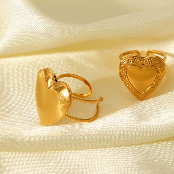 Wholesale Stainless Steel Heartshaped Open Ring With Geometric Pattern And Electroplating For Women