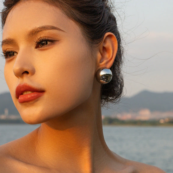 Wholesale Stainless Steel Hemisphere Hoop Earrings With Geometric Design Electroplated For Women