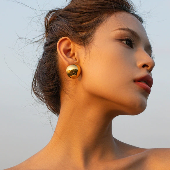 Wholesale Stainless Steel Hemisphere Hoop Earrings With Geometric Design Electroplated For Women