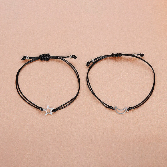 Wholesale Stainless Steel Hollow Adjustable Couple Bracelet With Sun Moon Butterfly Heart Shape Animal Zodiac Woven Design Electroplating