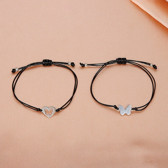 Wholesale Stainless Steel Hollow Adjustable Couple Bracelet With Sun Moon Butterfly Heart Shape Animal Zodiac Woven Design Electroplating