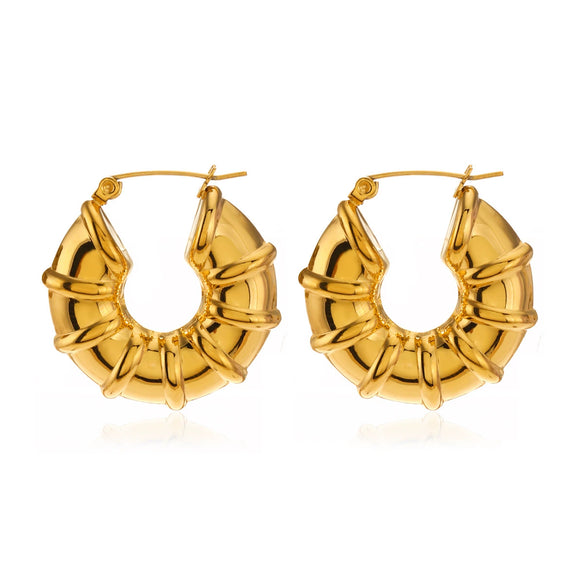 Wholesale Stainless Steel Hollow Bamboo Geometric Retro Style Electroplated Earrings For Women