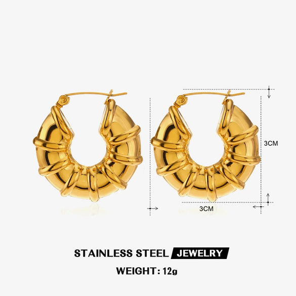 Wholesale Stainless Steel Hollow Bamboo Geometric Retro Style Electroplated Earrings For Women