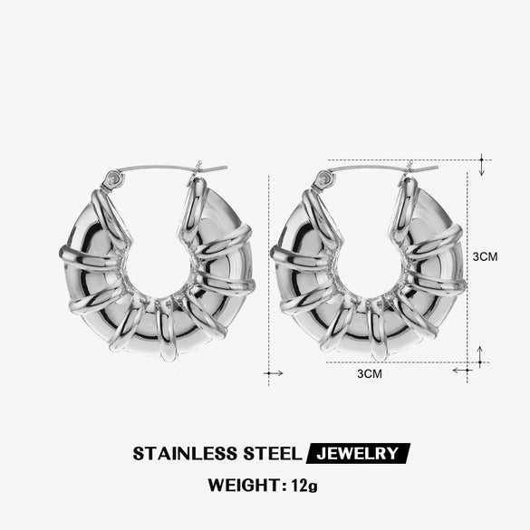 Wholesale Stainless Steel Hollow Bamboo Geometric Retro Style Electroplated Earrings For Women