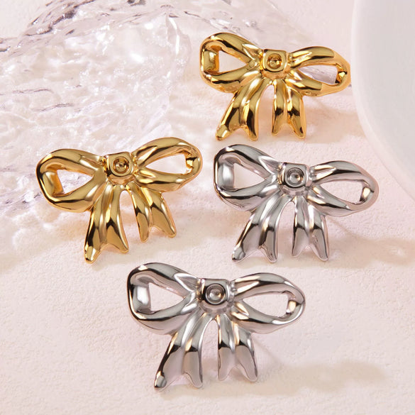 Wholesale Stainless Steel Hollow Bow Earrings For Women Seiko Design