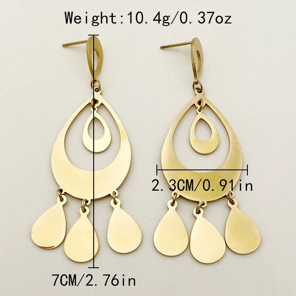 Wholesale Stainless Steel Hollow Dropshaped Electroplated French Retro Earrings