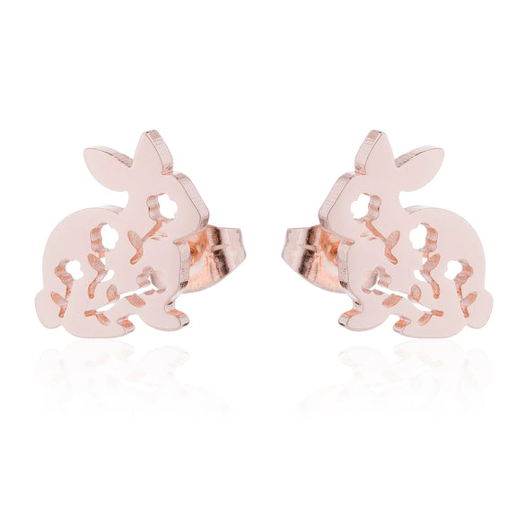 Wholesale Stainless Steel Hollow Flower And Rabbit Animal Earrings For Women With Electroplating Treatment
