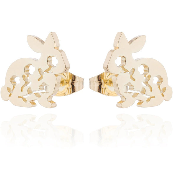 Wholesale Stainless Steel Hollow Flower And Rabbit Animal Earrings For Women With Electroplating Treatment