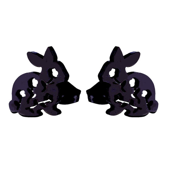 Wholesale Stainless Steel Hollow Flower And Rabbit Animal Earrings For Women With Electroplating Treatment