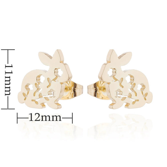 Wholesale Stainless Steel Hollow Flower And Rabbit Animal Earrings For Women With Electroplating Treatment