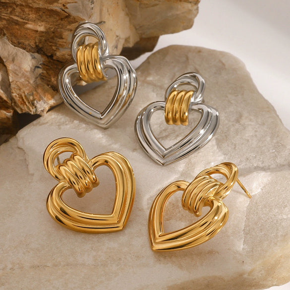 Wholesale Stainless Steel Hollow Love Geometric Earrings With Electroplating For Women
