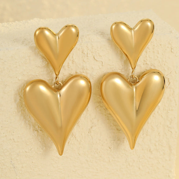 Wholesale Stainless Steel Hollow Love Tassel Earrings 18K Gold Texture Electroplated For Women