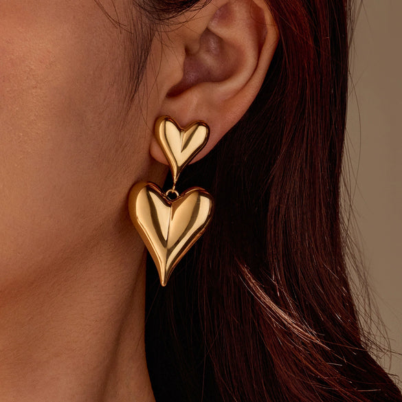 Wholesale Stainless Steel Hollow Love Tassel Earrings 18K Gold Texture Electroplated For Women
