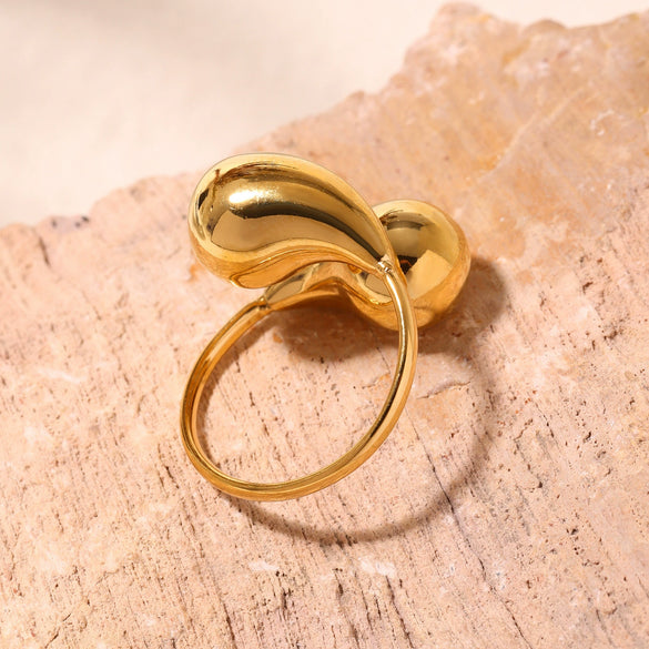 Wholesale Stainless Steel Hollow Open Comma Water Drop Tail Ring Plated With 18K Real Gold Electroplated Light Luxury Geometric Hand Jewelry For Women