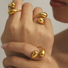 Wholesale Stainless Steel Hollow Open Comma Water Drop Tail Ring Plated With 18K Real Gold Electroplated Light Luxury Geometric Hand Jewelry For Women