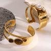 Wholesale Stainless Steel Hollow Pearl Open Bracelet With Electroplating Natural Style Hand Jewelry