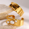 Wholesale Stainless Steel Hollow Pearl Open Bracelet With Electroplating Natural Style Hand Jewelry