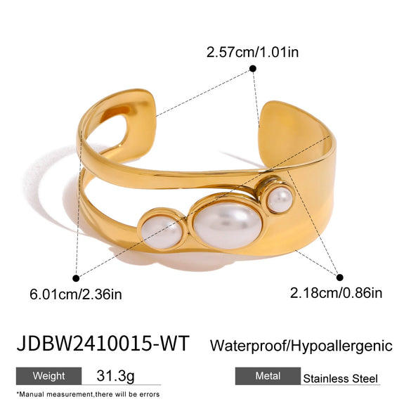 Wholesale Stainless Steel Hollow Pearl Open Bracelet With Electroplating Natural Style Hand Jewelry