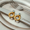 Wholesale Stainless Steel Hollow Ring Blue Zircon Door Handle Earrings Retro Geometric Style Electroplated For Women
