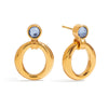 Wholesale Stainless Steel Hollow Ring Blue Zircon Door Handle Earrings Retro Geometric Style Electroplated For Women