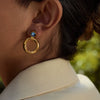 Wholesale Stainless Steel Hollow Ring Blue Zircon Door Handle Earrings Retro Geometric Style Electroplated For Women