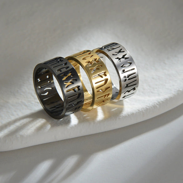 Wholesale Stainless Steel Hollow Ring With Viking Letter Pattern Electroplated For Men