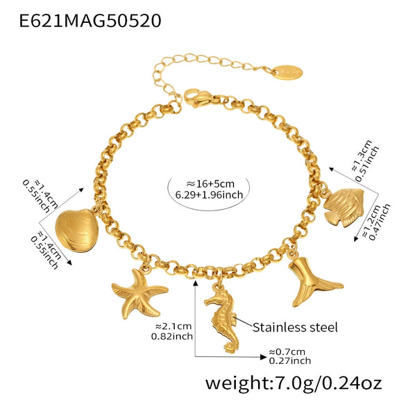 Wholesale Stainless Steel Hollow Seahorse Fishtail Marine Series Pendant Bracelet With 18K Real Gold Electroplating For Women Geometric Pattern