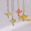 Wholesale Stainless Steel Hummingbird And Flower Pendant Jewelry With Inlaid Zircon Electroplated Necklace