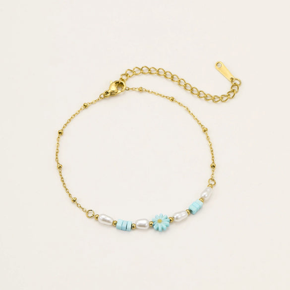 Wholesale Stainless Steel Imitation Pearl Dopamine Beaded Geometric Style Necklace Bracelet Electroplated