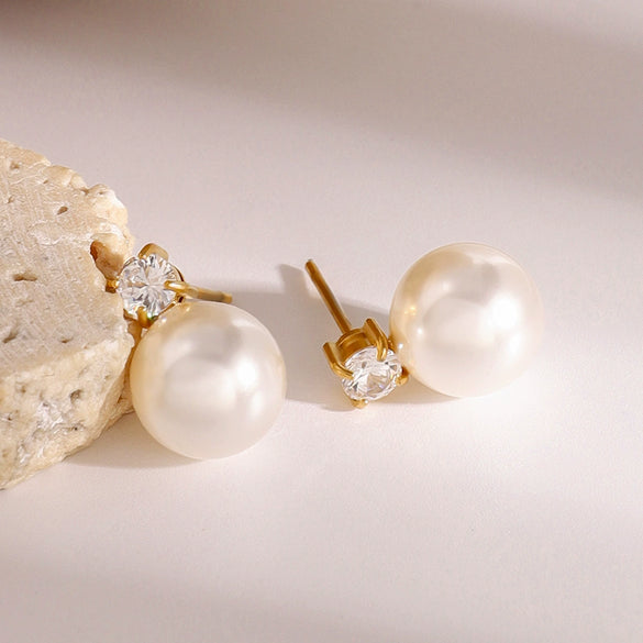 Wholesale Stainless Steel Imitation Pearl Earrings With Geometric Design And Electroplating For Women