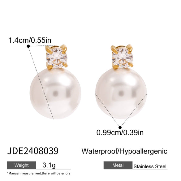 Wholesale Stainless Steel Imitation Pearl Earrings With Geometric Design And Electroplating For Women