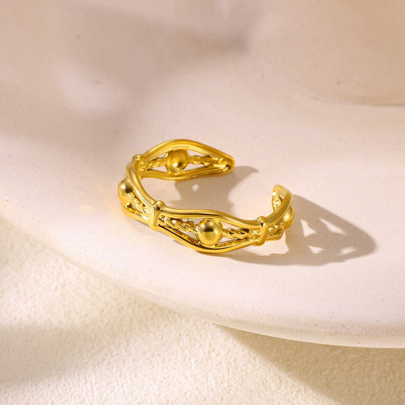 Wholesale Stainless Steel Imitation Pearl Flower Geometric Leaf Open Ring Jewelry Electroplated For Women