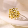 Wholesale Stainless Steel Imitation Pearl Flower Geometric Leaf Open Ring Jewelry Electroplated For Women