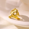 Wholesale Stainless Steel Imitation Pearl Flower Geometric Leaf Open Ring Jewelry Electroplated For Women