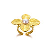 Wholesale Stainless Steel Imitation Pearl Flower Geometric Leaf Open Ring Jewelry Electroplated For Women