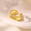 Wholesale Stainless Steel Imitation Pearl Flower Geometric Leaf Open Ring Jewelry Electroplated For Women