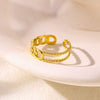 Wholesale Stainless Steel Imitation Pearl Flower Geometric Leaf Open Ring Jewelry Electroplated For Women
