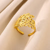 Wholesale Stainless Steel Imitation Pearl Flower Geometric Leaf Open Ring Jewelry Electroplated For Women
