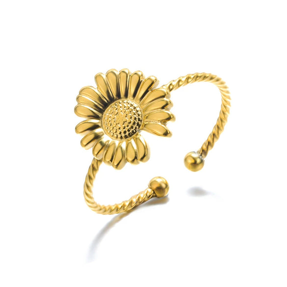 Wholesale Stainless Steel Imitation Pearl Flower Geometric Leaf Open Ring Jewelry Electroplated For Women