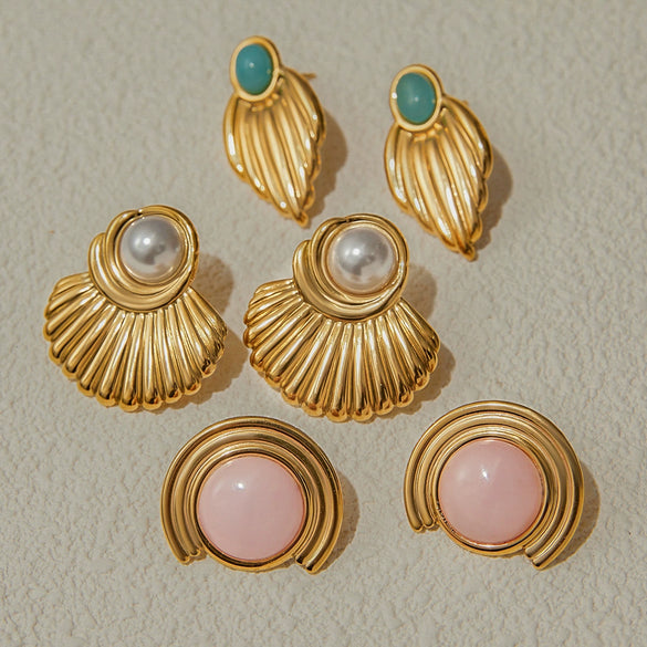 Wholesale Stainless Steel Imitation Pearl Geometric Earrings With Electroplating For Women