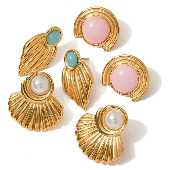 Wholesale Stainless Steel Imitation Pearl Geometric Earrings With Electroplating For Women