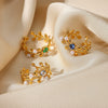 Wholesale Stainless Steel Imitation Pearl Zircon Leaf Ring For Men And Women