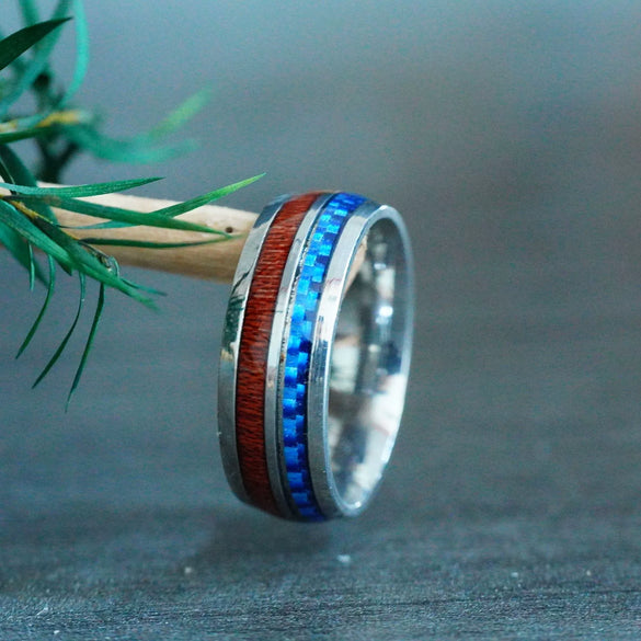 Wholesale Stainless Steel Inlaid Carbon Fiber Double Ring With Color Contrast And Epoxy Treatment For Men