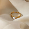 Wholesale Stainless Steel Inlaid Imitation Pearl Geometric Ring Electroplated Jewelry