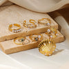 Wholesale Stainless Steel Inlaid Imitation Pearl Geometric Ring Electroplated Jewelry