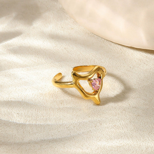 Wholesale Stainless Steel Inlaid Imitation Pearl Geometric Ring Electroplated Jewelry