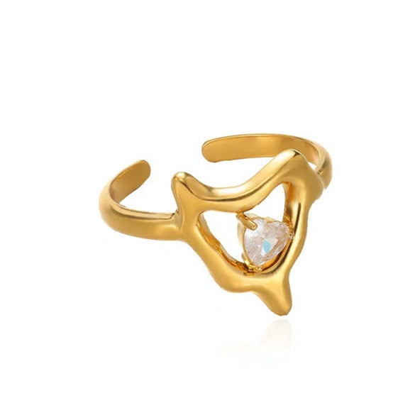 Wholesale Stainless Steel Inlaid Imitation Pearl Geometric Ring Electroplated Jewelry