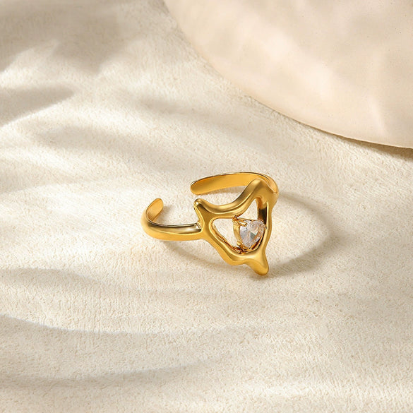 Wholesale Stainless Steel Inlaid Imitation Pearl Geometric Ring Electroplated Jewelry
