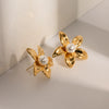 Wholesale Stainless Steel Inlaid Pearl Flower Earrings Jewelry With Electroplating And Ins Style